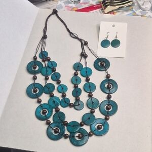 Paparazzi Teal Layered Disc Necklace with Matching Earrings